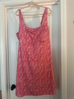 Red Floral Midi Dress with White Ditsy Print